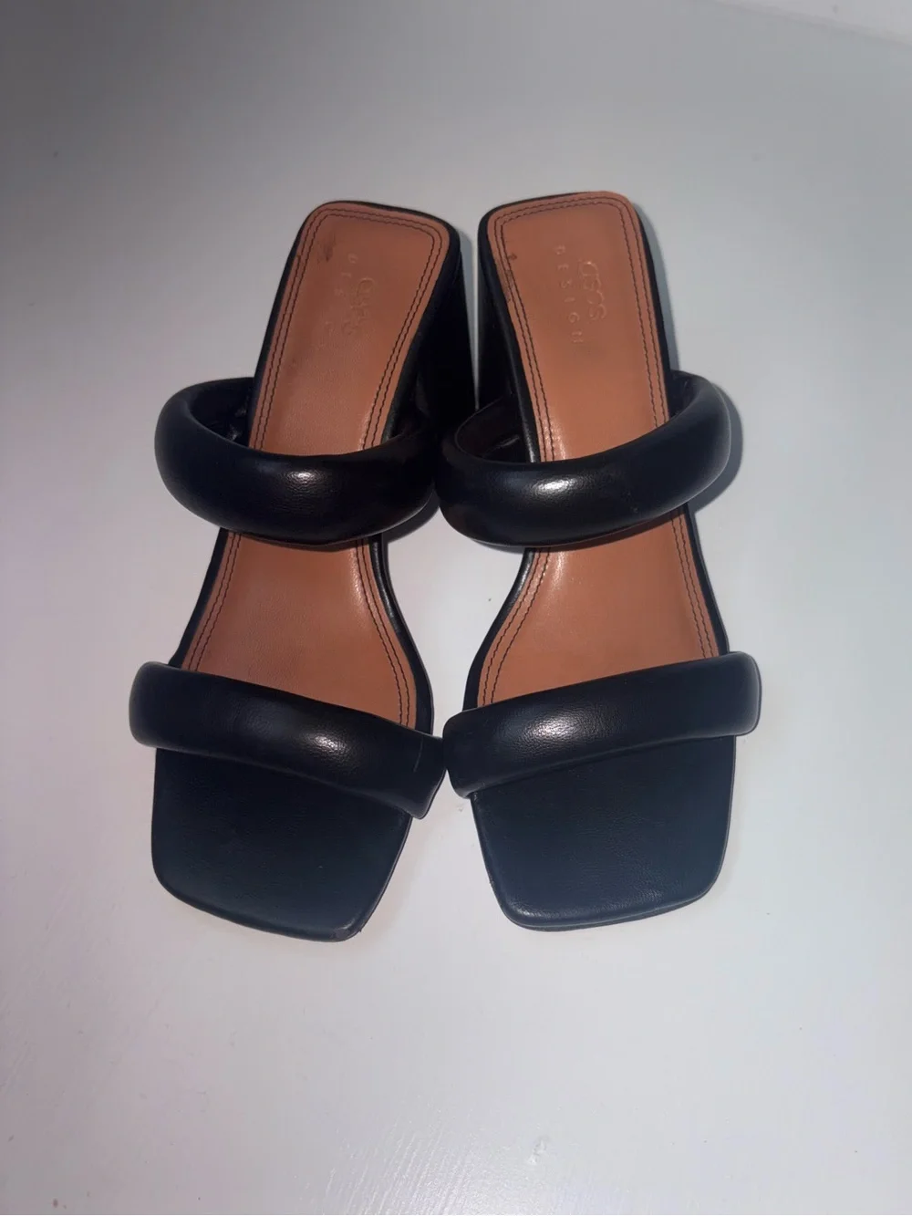 Black Padded Mid Heel Mules